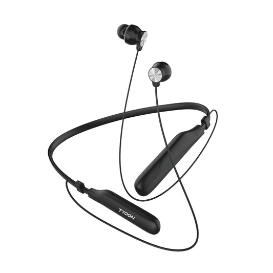 TYOON NB303 Bluetooth Neckband Earphones, Up to 20 Hours Playtime, Bluetooth 5.4, Vibration Call Alert, Magnetic Earpiece, Adjustable Wire Clips – Black