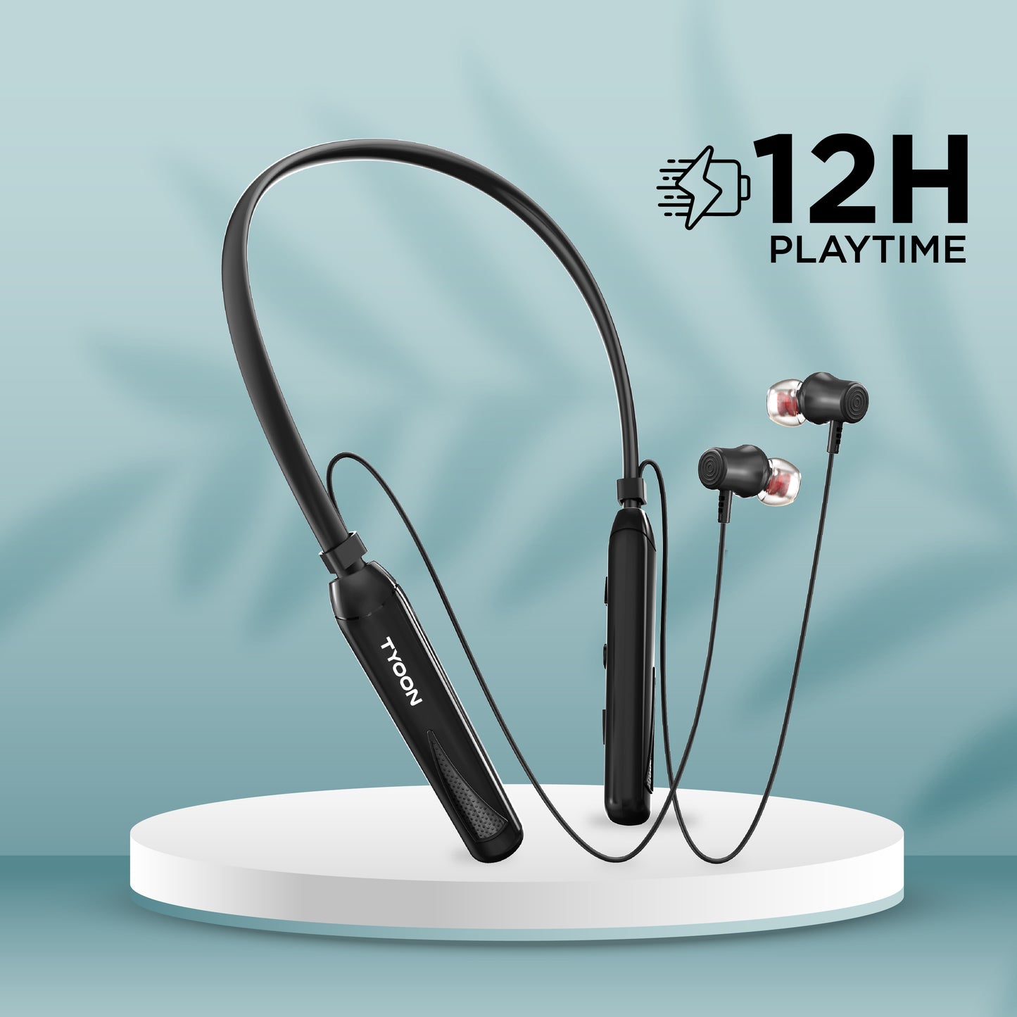 TYOON NB302 Wireless Bluetooth neckband – 12H Playtime, Magnetic Earbuds, Voice Assistant Support, In-Ear Design, Comfortable Fit for All-Day Wear