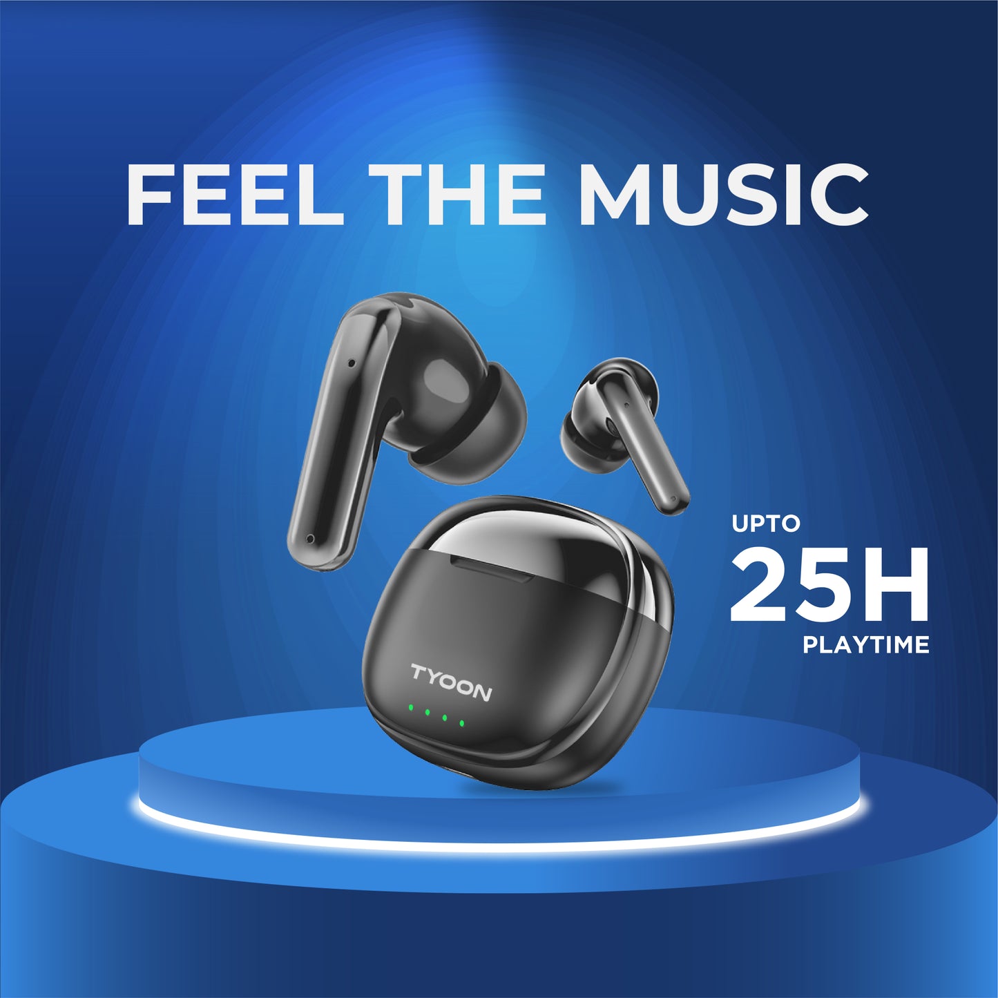 TYOON TWS 102 True Wireless Earbuds – 25H Playtime, Deep Bass, Smart Touch Controls, Voice Assistant Support, Bluetooth Earphones with Charging Case.