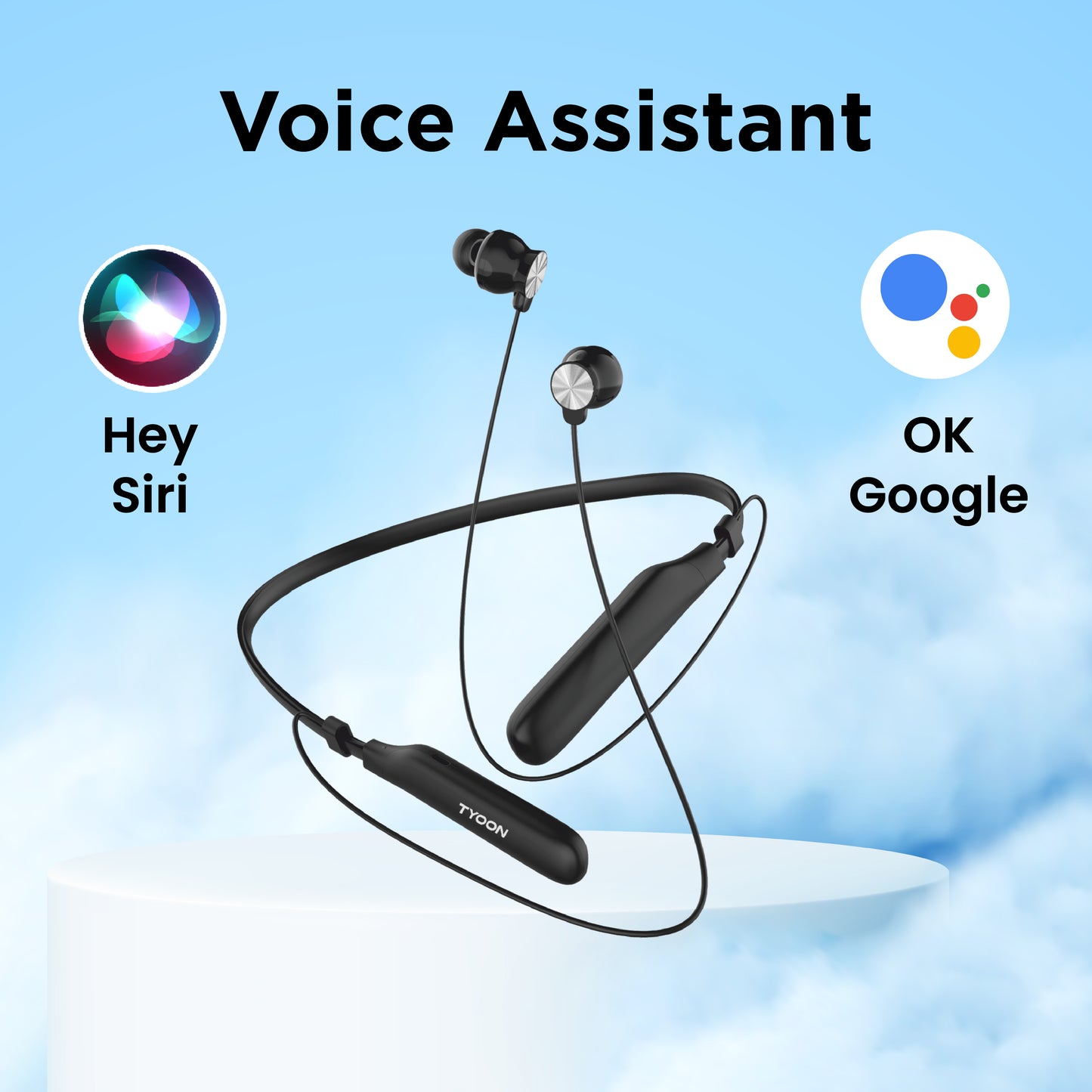 TYOON NB303 Bluetooth Neckband Earphones, Up to 20 Hours Playtime, Bluetooth 5.4, Vibration Call Alert, Magnetic Earpiece, Adjustable Wire Clips – Black