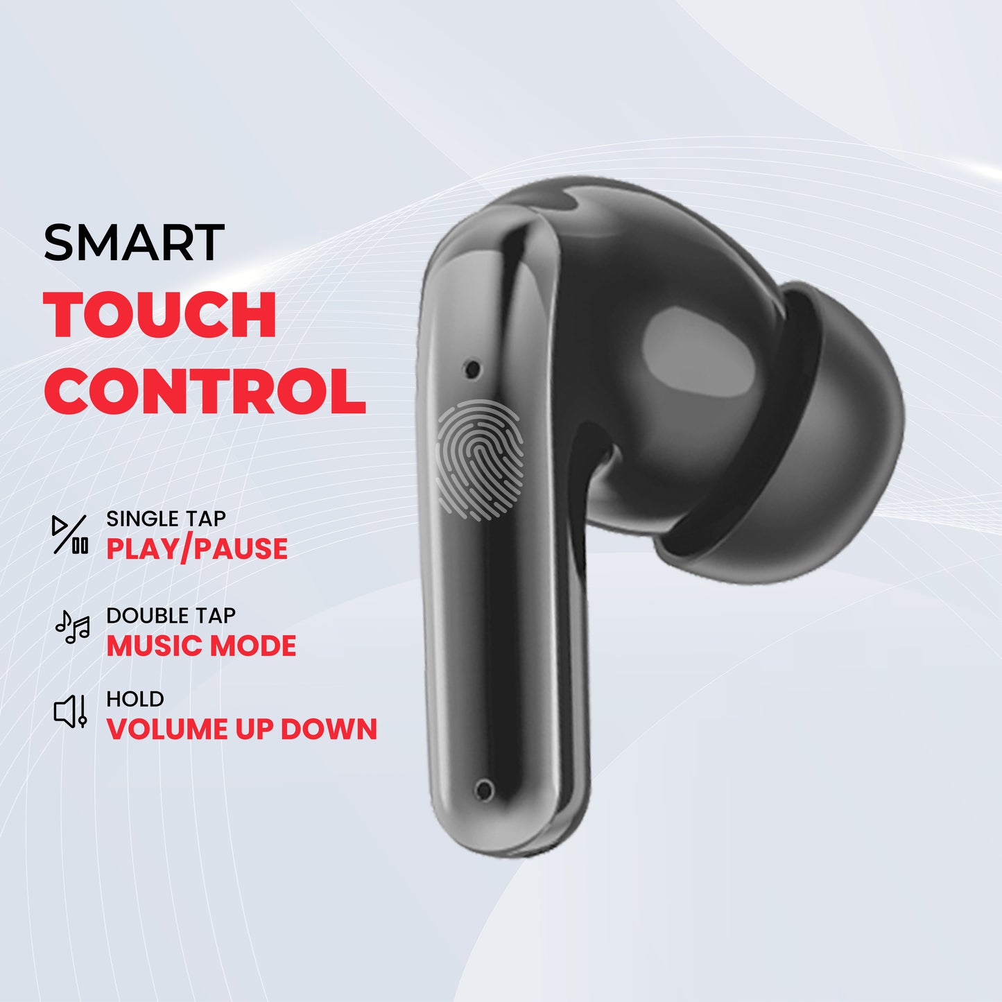 TYOON TWS 102 True Wireless Earbuds – 25H Playtime, Deep Bass, Smart Touch Controls, Voice Assistant Support, Bluetooth Earphones with Charging Case.
