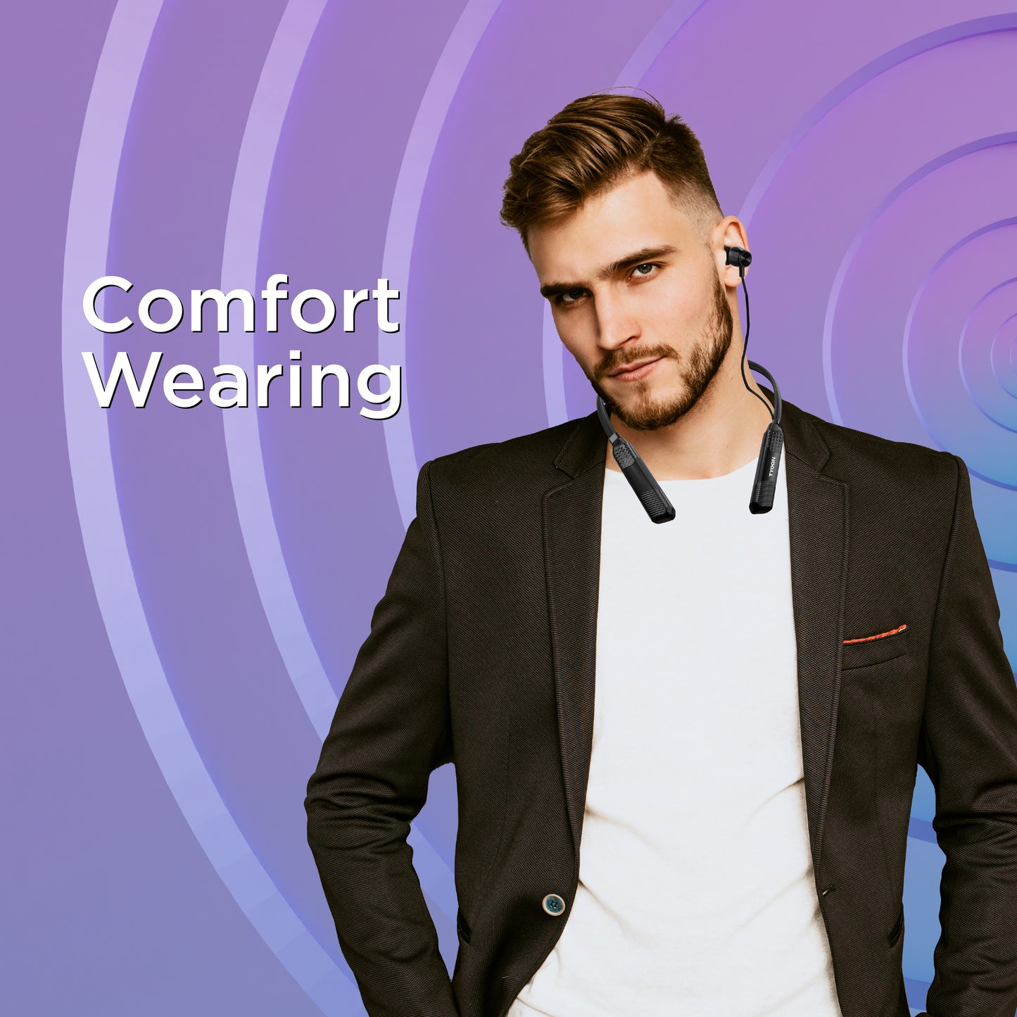 TYOON 301 Wireless Neckband | 12H Playtime, Type-C Fast Charging, Adjustable Wire Clips, Magnetic Earpieces, Voice Assistant Support.