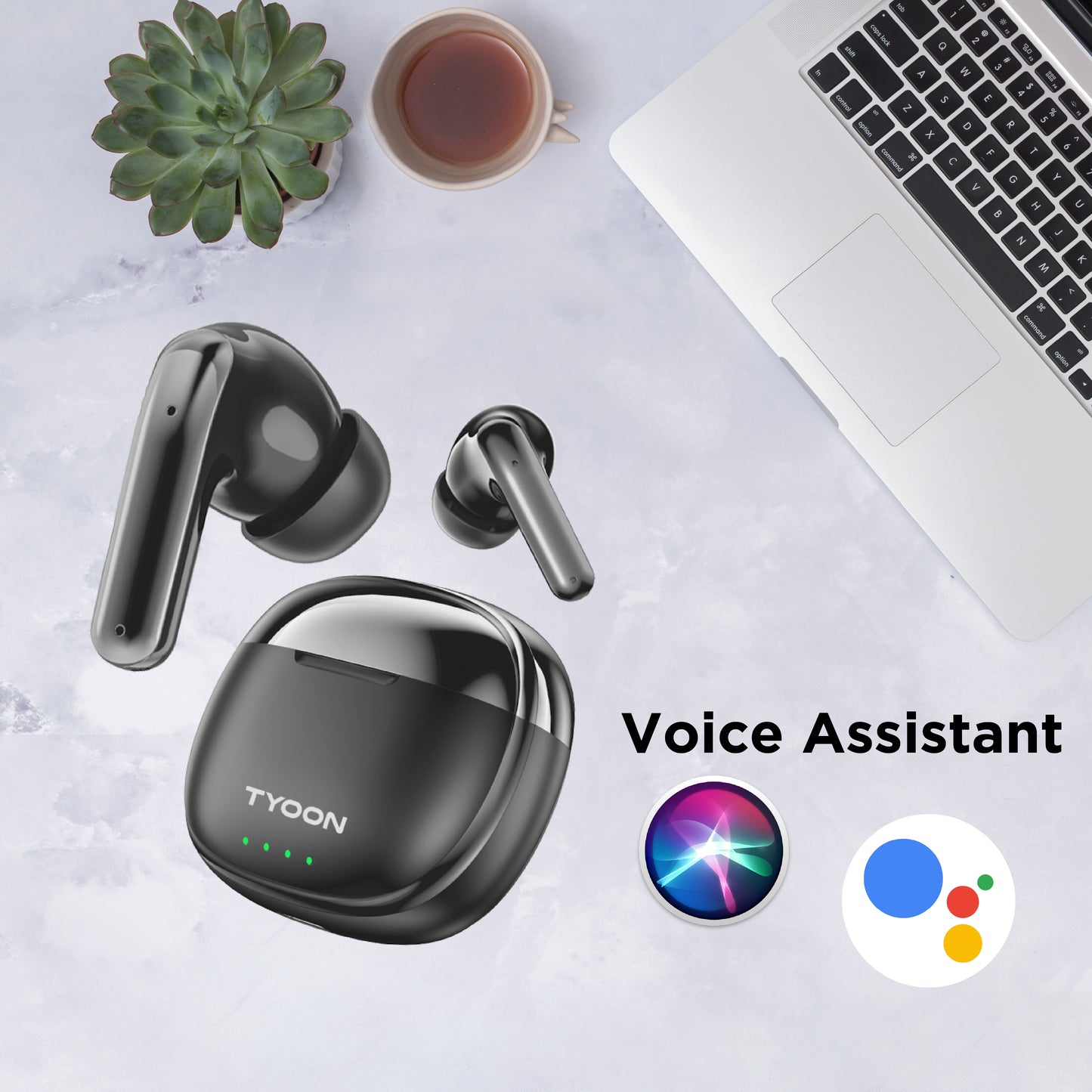 TYOON TWS 102 True Wireless Earbuds – 25H Playtime, Deep Bass, Smart Touch Controls, Voice Assistant Support, Bluetooth Earphones with Charging Case.